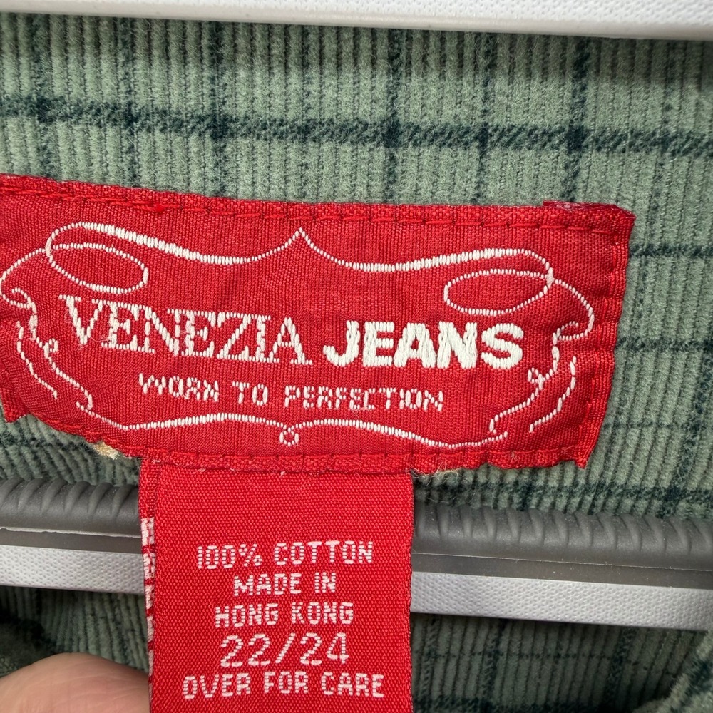 Venezia Button Down‎ Women 22/24 Green Plaid Corduroy Oversized Utility Grunge - Picture 4 of 6